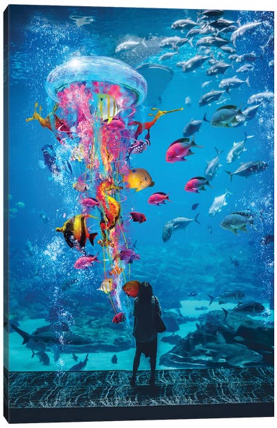 Super Jellyfish In Aquarium Tank Canvas Art Print - Imagination Art