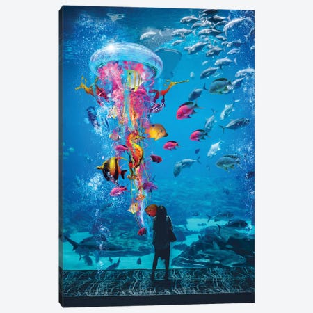 Super Jellyfish In Aquarium Tank Canvas Print #DLB74} by David Loblaw Canvas Print