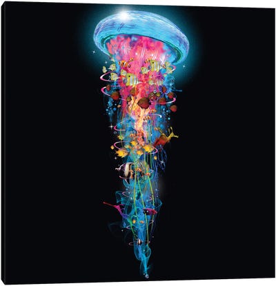 Super Electric Jellyfish World Wide Canvas Art Print - Kids Bathroom Art
