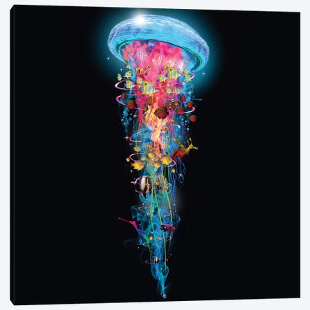 Super Electric Jellyfish World Wide Canvas Print #DLB83} by David Loblaw Canvas Art Print