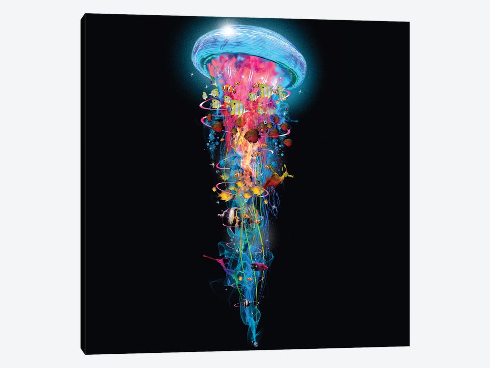 Super Electric Jellyfish World Wide by David Loblaw 1-piece Canvas Artwork