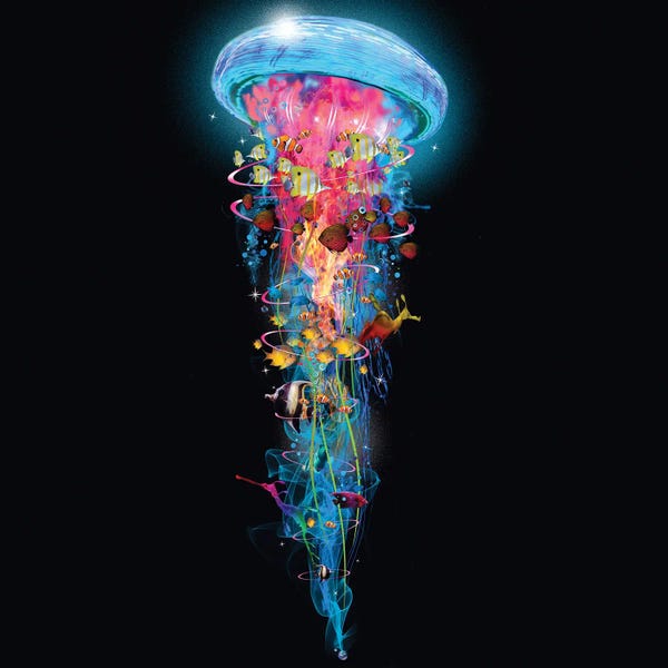Kids Inspirational Art: Super Electric Jellyfish World Wide by David Loblaw