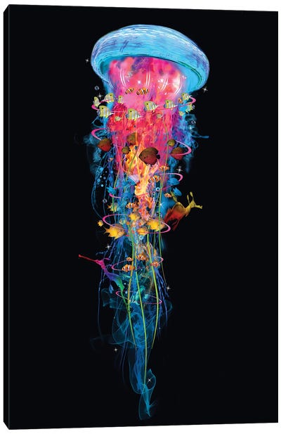 Super Electric Jellyfish World Canvas Art Print - Clown Fish Art