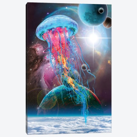 Space Jellyfish In Orbit Canvas Print #DLB85} by David Loblaw Canvas Artwork