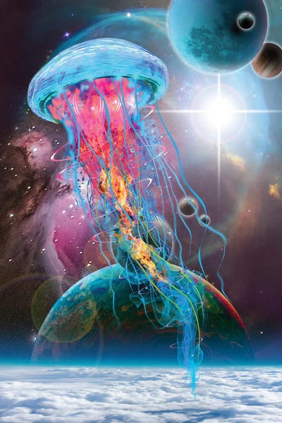 Kids Ocean Life Art: Space Jellyfish In Orbit by David Loblaw