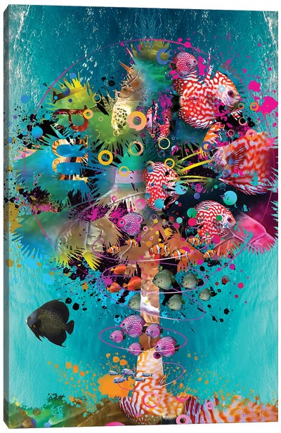 Surfing Palm Canvas Art Print - Clown Fish Art