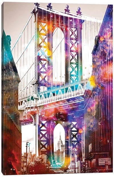 Time Travel At The Brooklyn Bridge Canvas Art Print - Famous Architecture & Engineering