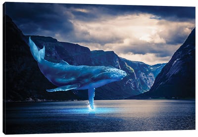 Whale Watching Lake Mountains Canvas Art Print - Imagination Art