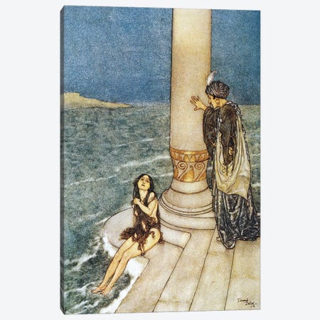 Little Mermaid: Just In front Of Her Stood The Handsome Young Prince Canvas Print #DLC30} by Edmund Dulac Canvas Print