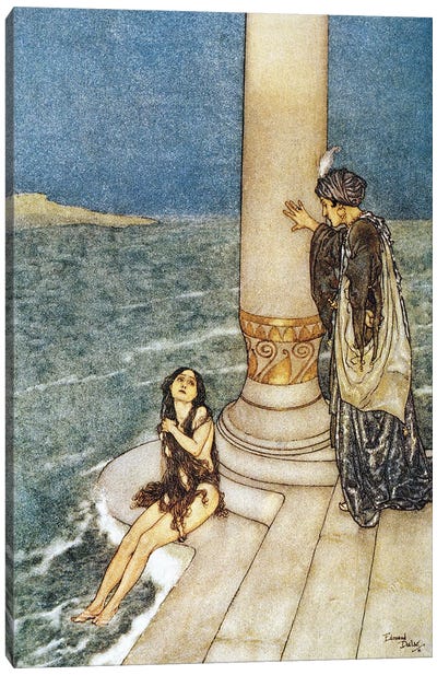 Little Mermaid: Just In front Of Her Stood The Handsome Young Prince Canvas Art Print - Edmund Dulac