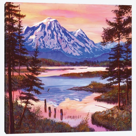 Mountain Lakeshore At First Light Canvas Print #DLG113} by David Lloyd Glover Art Print