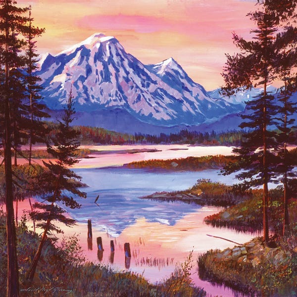 David Lloyd Glover: Mountain Lakeshore At First Light by David Lloyd Glover
