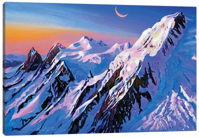Mountain Moon Canvas Art Print - Snowy Mountain Art