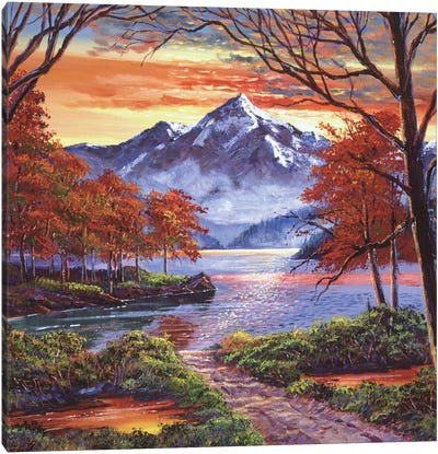 Path To The Shimmering Lake Canvas Art Print - Snowy Mountain Art
