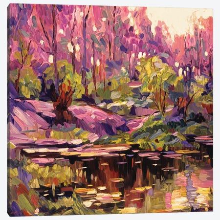 Pond At Sunset Plein Aire Canvas Print #DLG141} by David Lloyd Glover Canvas Artwork