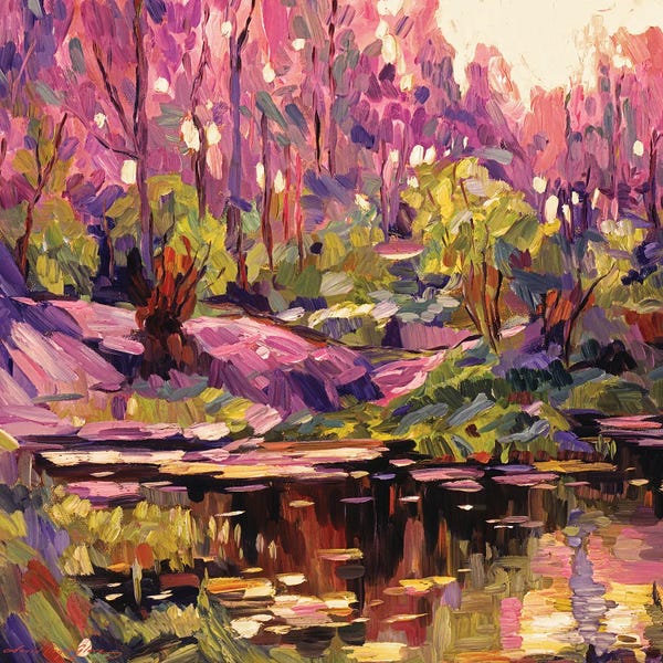 Plein Air Paintings: Pond At Sunset Plein Aire by David Lloyd Glover