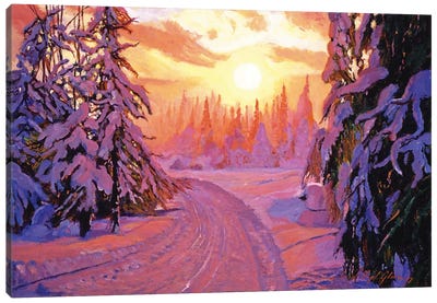 Soft Snow Sunrise Canvas Art Print - David Lloyd Glover