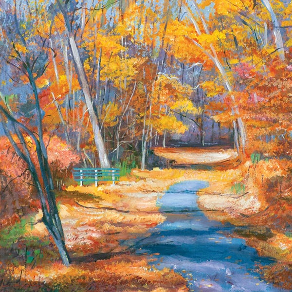 David Lloyd Glover: Park Bench In Fall by David Lloyd Glover