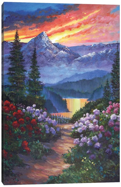 Spring Path To The Mountain Lake Canvas Art Print - David Lloyd Glover