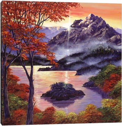 Sunset Over The Mountain Peak Canvas Art Print - David Lloyd Glover