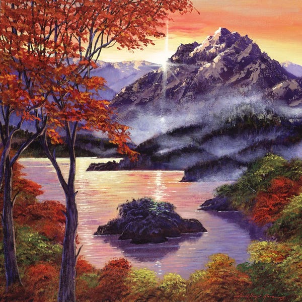 David Lloyd Glover: Sunset Over The Mountain Peak by David Lloyd Glover