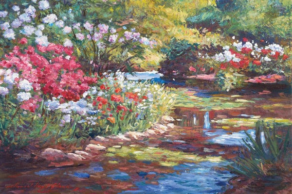 Plein Air Paintings: Spring Garden In Old Lyme Plein Aire by David Lloyd Glover