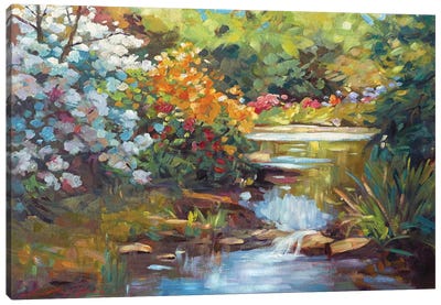 Spring Garden Pond Canvas Art Print - Garden & Floral Landscape Art