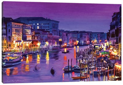 Romantic Venice Night Canvas Art Print - David Lloyd Glover