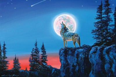 moon wolf ハンドメイドパステル画　絵画アート原画 moon wolf ハンドメイドパステル画 絵画アート原画