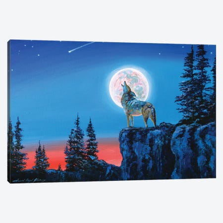Winter Wolf Moon Canvas Print #DLG230} by David Lloyd Glover Canvas Wall Art