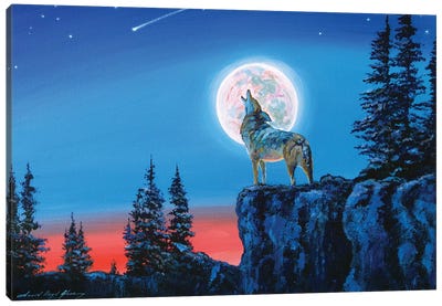 Winter Wolf Moon Canvas Art Print - David Lloyd Glover