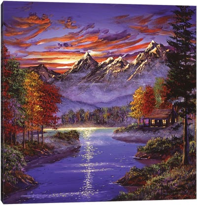 A Good Morning At The Cabin Canvas Art Print - Mountain Sunrise & Sunset Art
