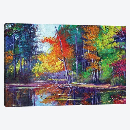 Autumn Reflects On The Pond Canvas Print #DLG49} by David Lloyd Glover Canvas Wall Art