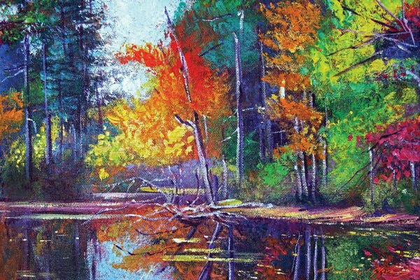 Plein Air Paintings: Autumn Reflects On The Pond by David Lloyd Glover