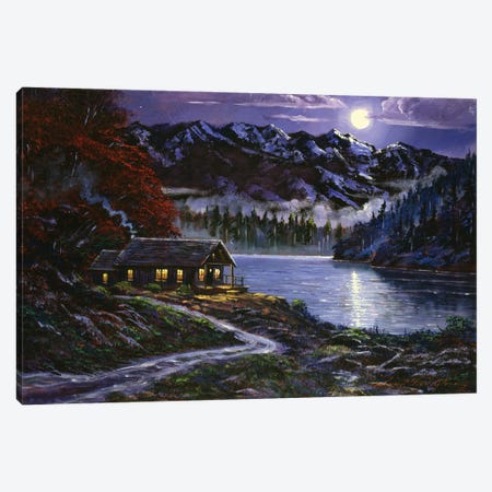 Moonlit Cabin Canvas Print #DLG4} by David Lloyd Glover Canvas Wall Art