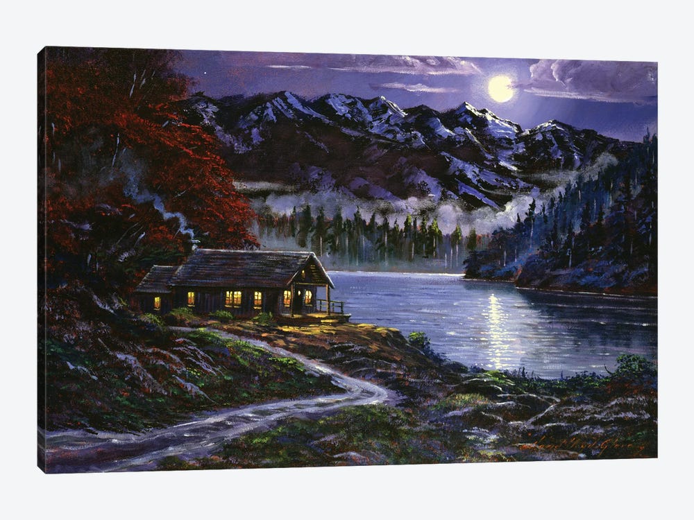 Moonlit Cabin by David Lloyd Glover 1-piece Canvas Artwork