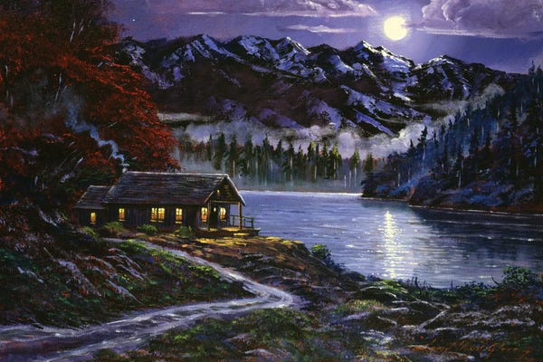 Cabins: Moonlit Cabin by David Lloyd Glover