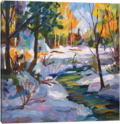 Autumn Snow Plein Air Canvas Art Print - David Lloyd Glover