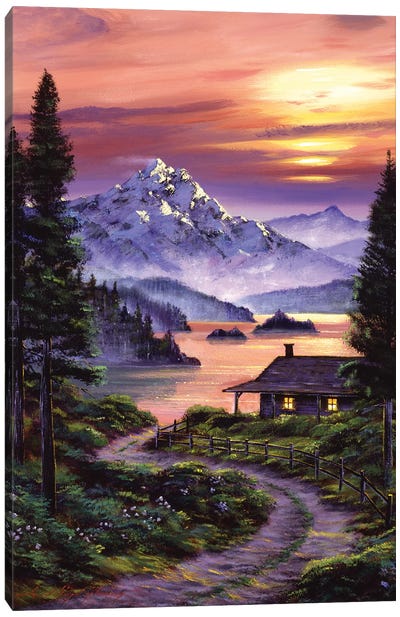 Cabin On The Lake Canvas Art Print - David Lloyd Glover