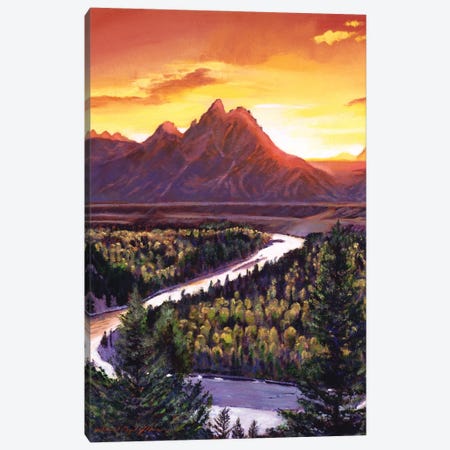 Sunset Over The Grand Tetons Canvas Print #DLG78} by David Lloyd Glover Canvas Print