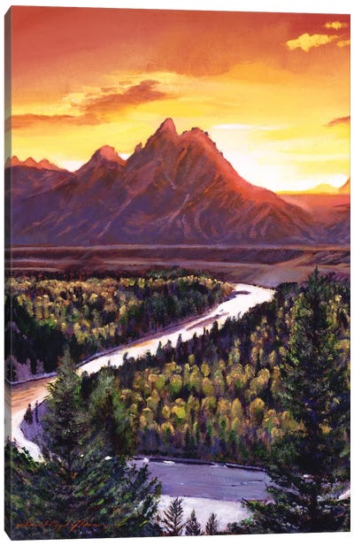 Sunset Over The Grand Tetons Canvas Art Print - David Lloyd Glover