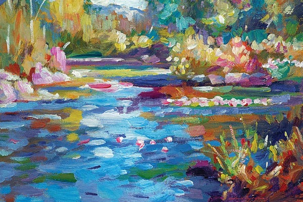 David Lloyd Glover: Flowers Reflecting In The Pond by David Lloyd Glover
