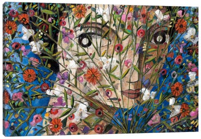 Woman And Flowers Canvas Art Print - Floral Portrait Art