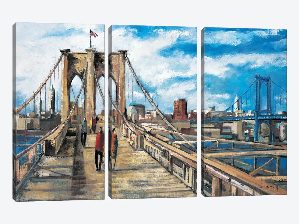 Brooklyn Bridge by Didier Lourenco 3-piece Canvas Art
