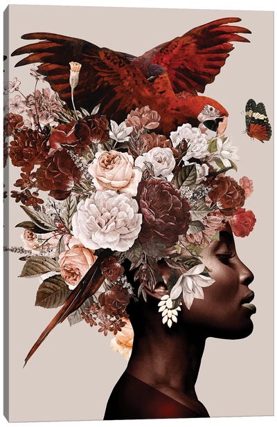Woman With Flower I Canvas Art Print - Multimedia Portraits