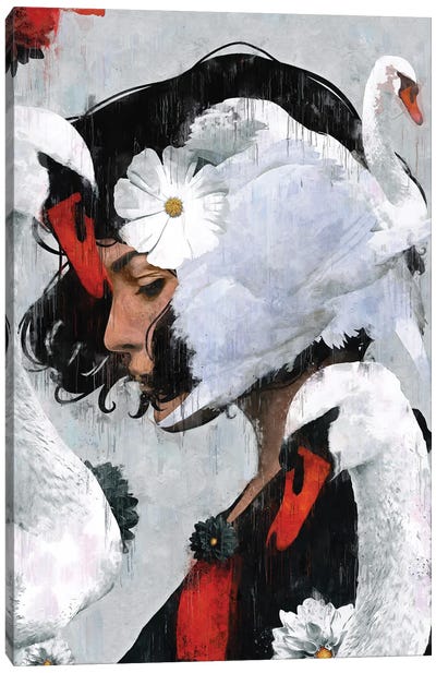 Red | Swan II Canvas Art Print - Danilo de Alexandria