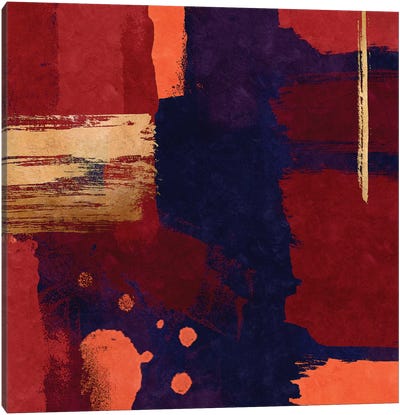 Brush Diptych Red I Canvas Art Print - Gold Abstract Art