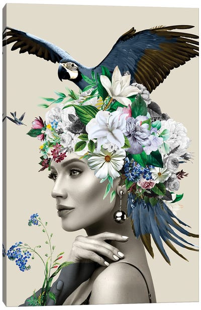 Woman And Flowers II Canvas Art Print - Multimedia Portraits