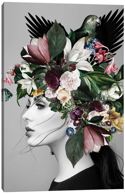 Woman And Flowers III Canvas Art Print - Multimedia Portraits