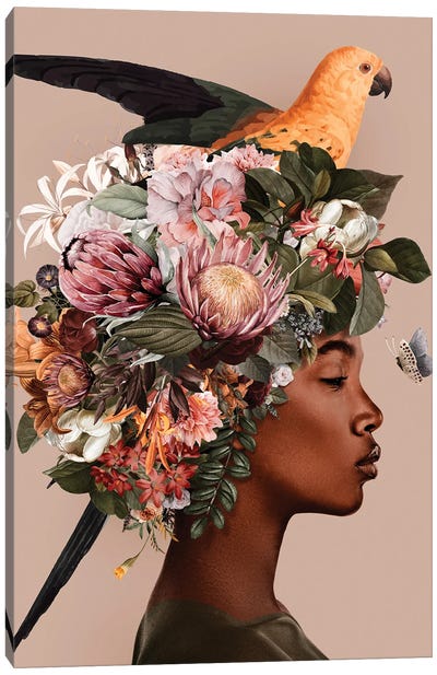 Woman And Flowers IV Canvas Art Print - Multimedia Portraits